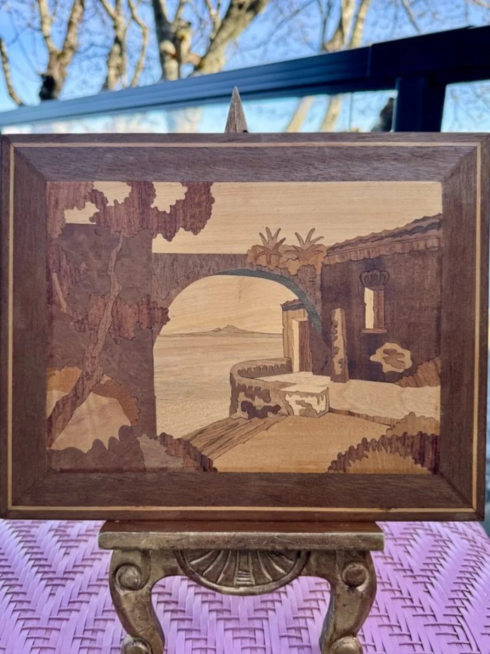 Vintage Landscape Marquetry Wood Wall Art of Sorrento, Italy - Picture 2 of 8